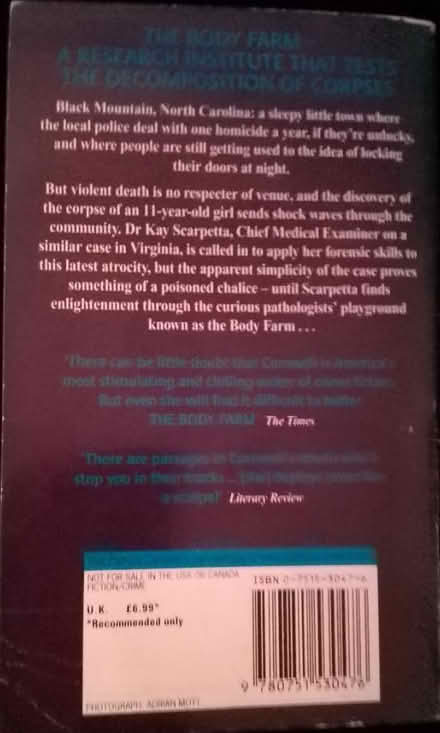 Photo of free The body farm by Patricia Cornwell (Yalding ME18) #2