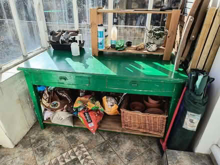 Photo of free Green table with drawers (Woodlands TW7) #1