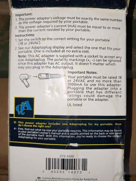 Photo of free 18/24VAC 1000mA AC Power Adapter (Snellville) #2