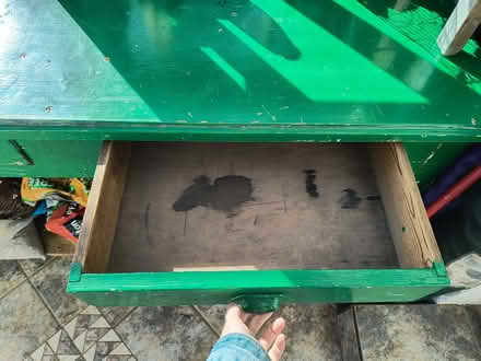 Photo of free Green table with drawers (Woodlands TW7) #2