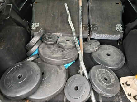 Photo of free Assorted weightlifting weights and bars (Moss Side PR26) #2