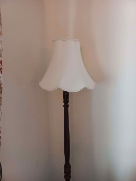 Photo of free Standard lamp with ivory- shade and dark wood base. (Highertown TR1) #3