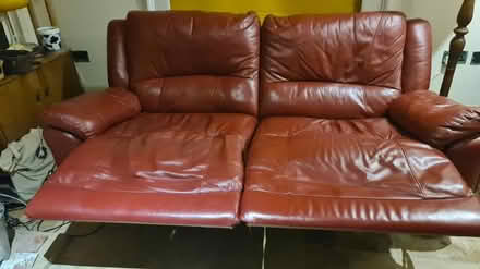 Photo of free Red Leather 3 Seater Reclining Sofa (Stonehouse GL10) #1