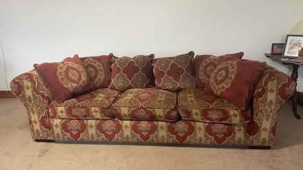 Photo of free Red patterned retro sofa (Thomas Close, CA11) #1