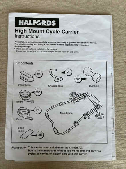 Photo of free Car bike carrier with original instruction leaflet (Stratford-upon-Avon CV37) #2