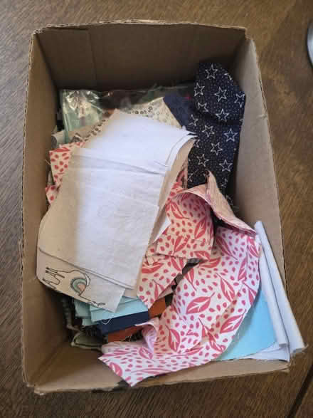 Photo of free Box of cotton fabric scraps/batting (Foster Farm) #1