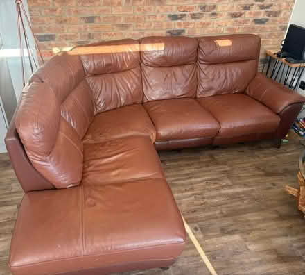 Photo of free Brown leather 6 seater corner sofa (Elseworth CB23) #2
