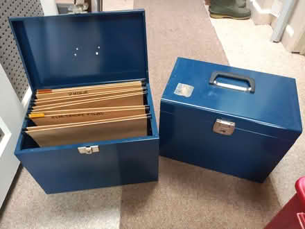 Photo of free Pair of blue, metal filing boxes. Lockable. (CO11) #1