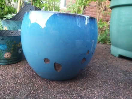 Photo of free Massive Green plant pot, 2 medium blue ceramic (Penwortham PR1) #2