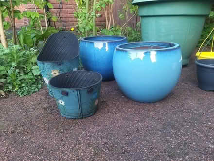 Photo of free Massive Green plant pot, 2 medium blue ceramic (Penwortham PR1) #1
