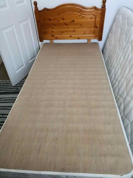 Photo of free Single bed base with storage drawers and pine headboard. (Congleton CW12) #1