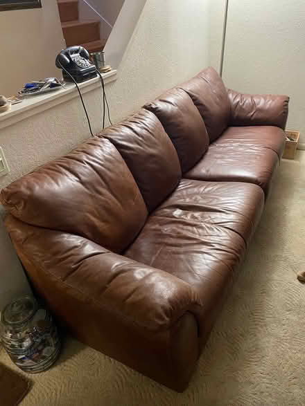 Photo of free Brown leather couch (Soquel Drive) #2