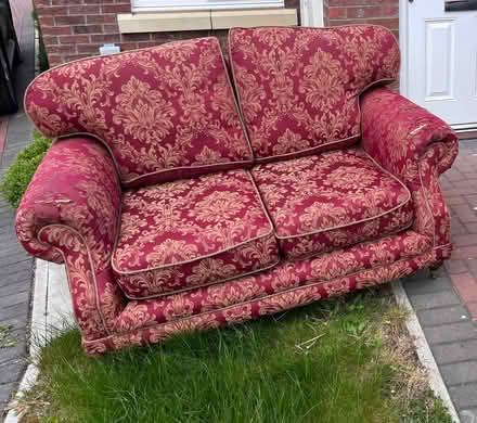 Photo of free Red 2 seater sofa - 2 cat trees - cat litter tray hooded lid (Penrith CA11) #1