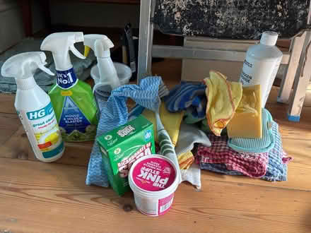 Photo of free Assorted cleaning products & cloths (E9) #1
