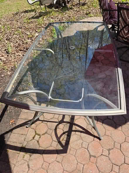 Photo of free Metal & glass patio table (Raritan Township/Ringoes) #1
