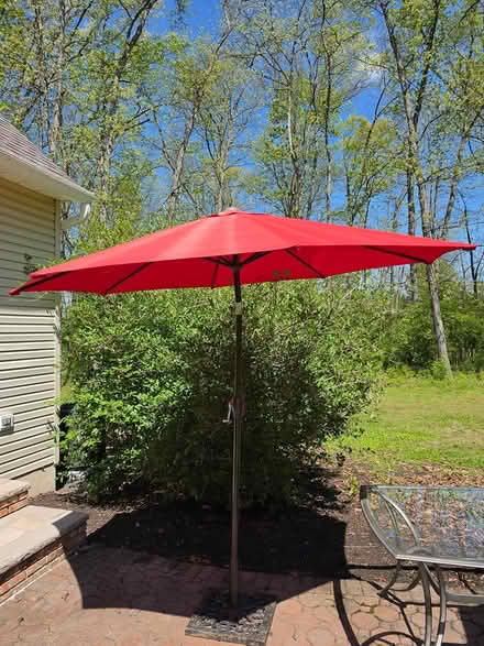 Photo of free 8' patio umbrella w stand (Raritan Township/Ringoes) #1