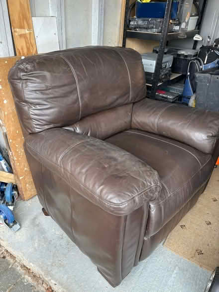 Photo of free brown leather armchair (Far Bletchley MK3) #1