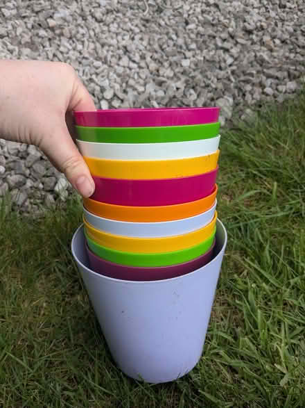 Photo of free Brightly coloured plastic plant pots (Haslucks Green B90) #1