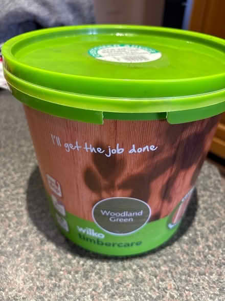 Photo of free 5 Litre tub Wilko Woodland Green Timbercare (Ferndown BH22) #1
