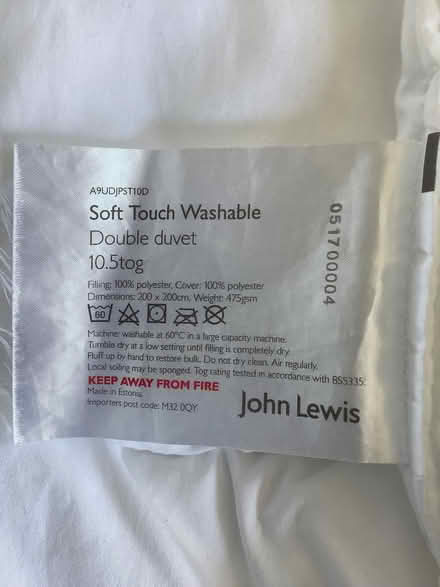 Photo of free John Lewis Soft Touch Double duvet 10.5 tog (Uckfield TN22) #2