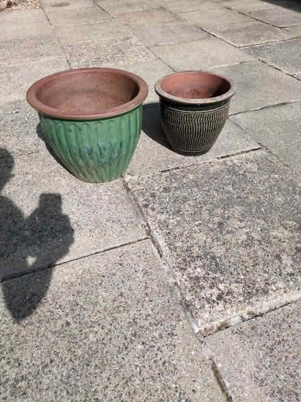 Photo of free Glazed Terracotta pots. One is 39cm wide. One is 30cm wide (Colehill BH21) #1