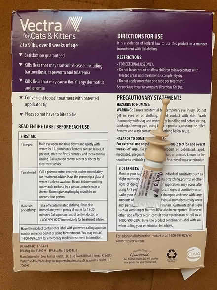 Photo of free 1 dose of Vectra flee medicine (Oakland) #2