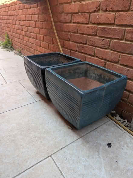 Photo of free 2 x Blue / Green Flower Pots (Weybridge) #1