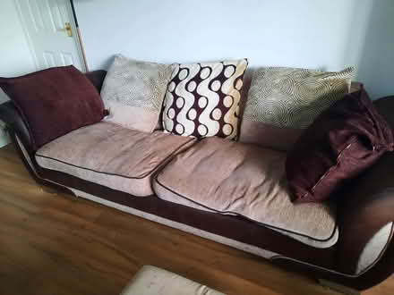Photo of free 2 x Sofas, 4 Seater and 3 Seater, Brown and Beige. (Whittington SY11) #1