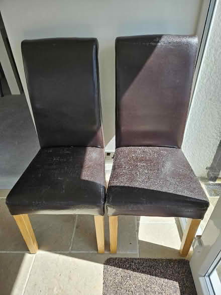 Photo of free Brown Faux Leather Dining Chairs x 2 (Slyne-with-Hest LA2) #1
