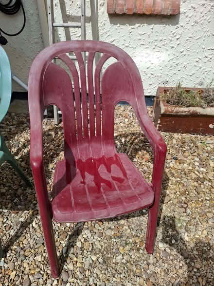 Photo of free Garden chairs burgundy plastic x 6 (Allington NG32) #1