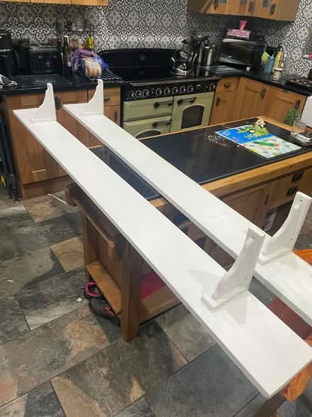Photo of free 2 white wood shelves (Rackheath NR13) #1