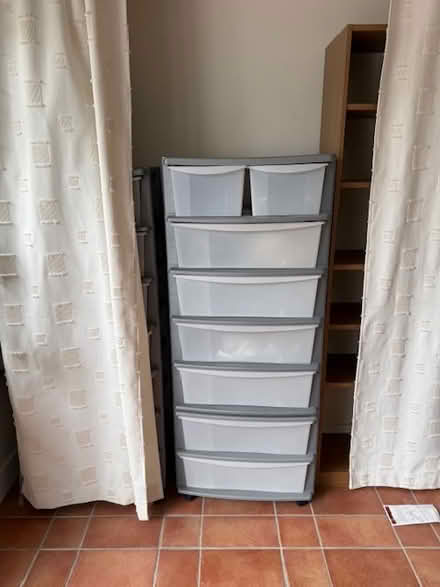 Photo of free 2 x Plastic shelving on wheels (Teignmouth) #1