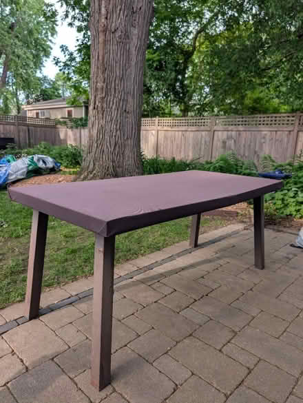 Photo of free Wood table w metal legs (Downtown Oak Park) #1