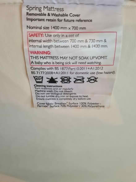 Photo of free Childrens cot mattress (Hook roundabout KT9) #3
