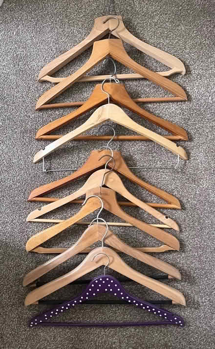 Photo of free 10 wooden coat hangers (Fords Farm RG31) #1
