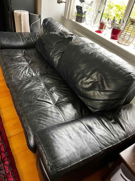 Photo of free Big 3/4 seater sofa, black leather (Greaves LA1) #2