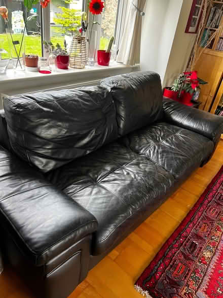 Photo of free Big 3/4 seater sofa, black leather (Greaves LA1) #1