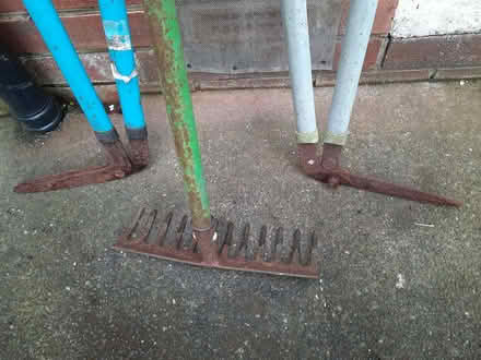 Photo of free Rusty old garden tools: rake and lawn edging shears (Stanley Gate L39) #1