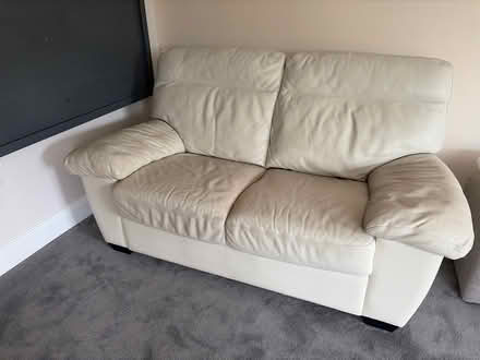 Photo of free 2 Seater Cream Leather Sofa (CB22 Duxford) #1