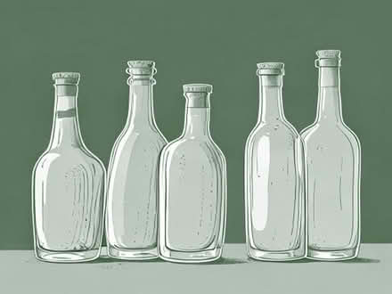 Photo of free Several long-necked frosted glass liqueur bottles with cork stoppers (empty) - North Oxford #1