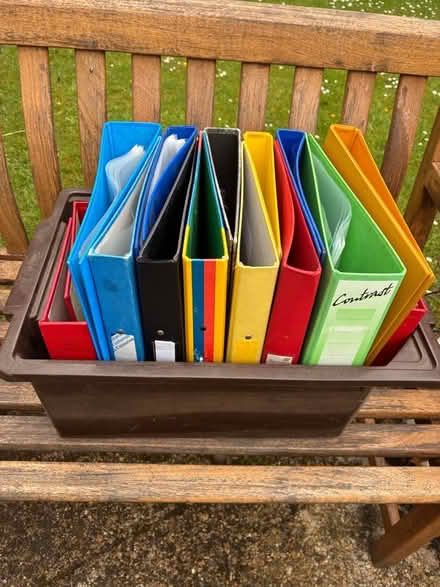 Photo of free Tub of coloured files and folders (Upper Wolvercote OX2) #1