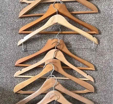 Photo of free 10 assorted wooden coat hangers (Fords Farm RG31) #1