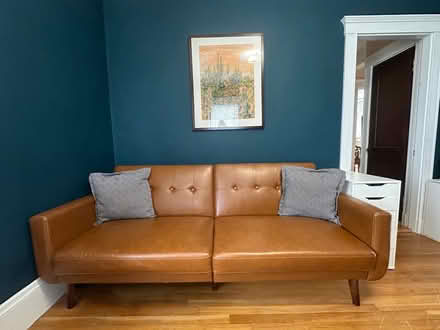 Photo of free camel faux leather futon (Malden) #1