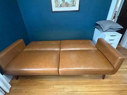 Photo of free camel faux leather futon (Malden) #2