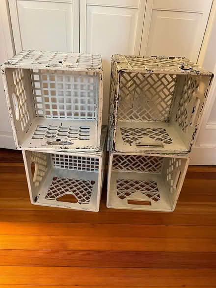 Photo of free 4 white painted milk crates (Brookline) #3