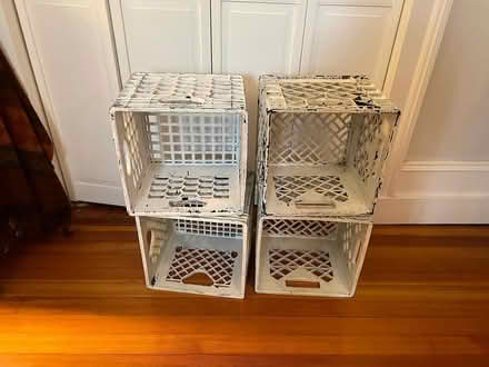 Photo of free 4 white painted milk crates (Brookline) #1