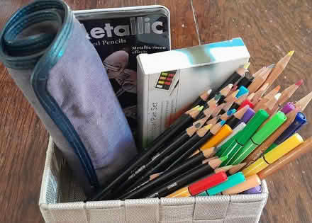 Photo of free Art materials - coloured pencils, paint set, pens (Haslingfield CB23) #1