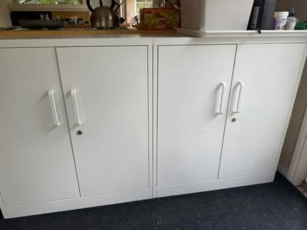 Photo of free 2 White Storage Cabinets NEW (Lafayette) #1