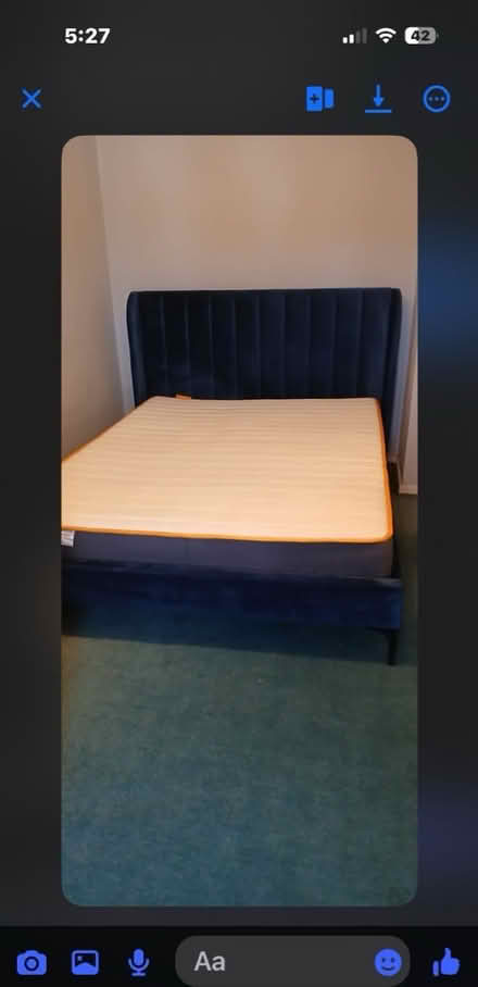 Photo of free Kingsize blue velvet bed frame (Stevenage SG1) #2