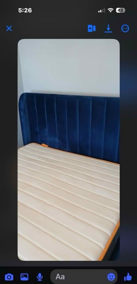 Photo of free Kingsize blue velvet bed frame (Stevenage SG1) #1